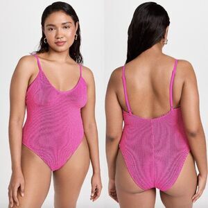 NWT Good American Fuchsia hot pink metallic scrunch Always Fits scoop one piece